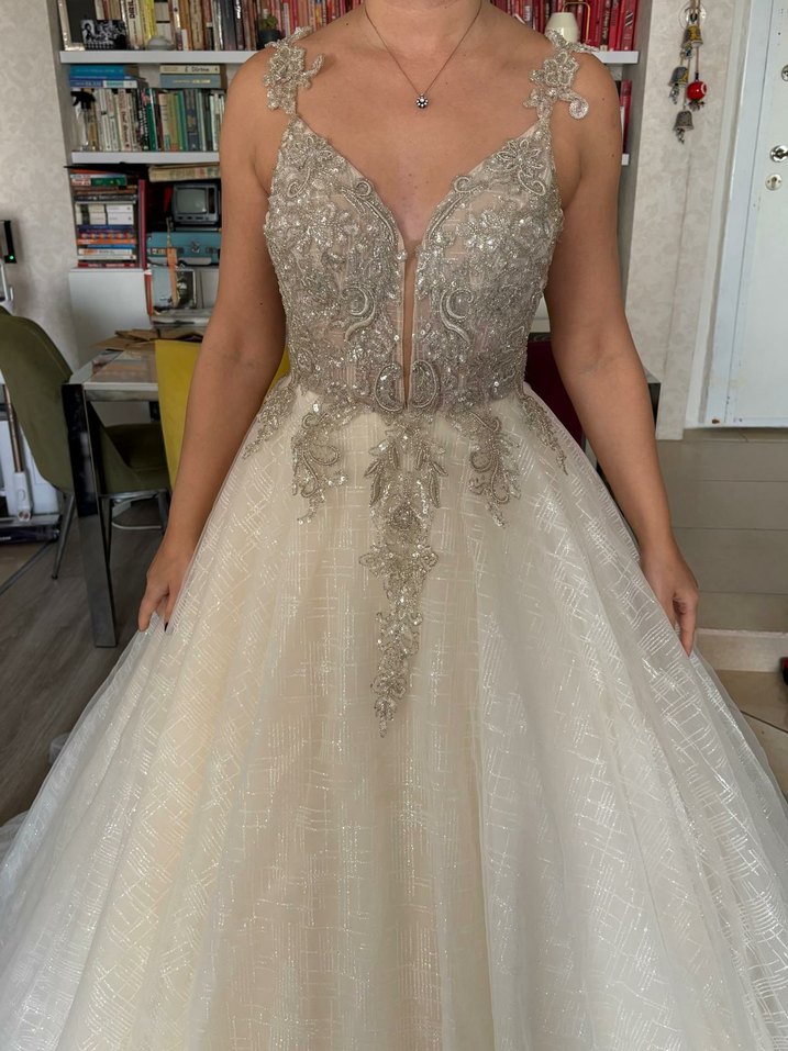 V yaka bohem uzun gelinlik - Görsel 4