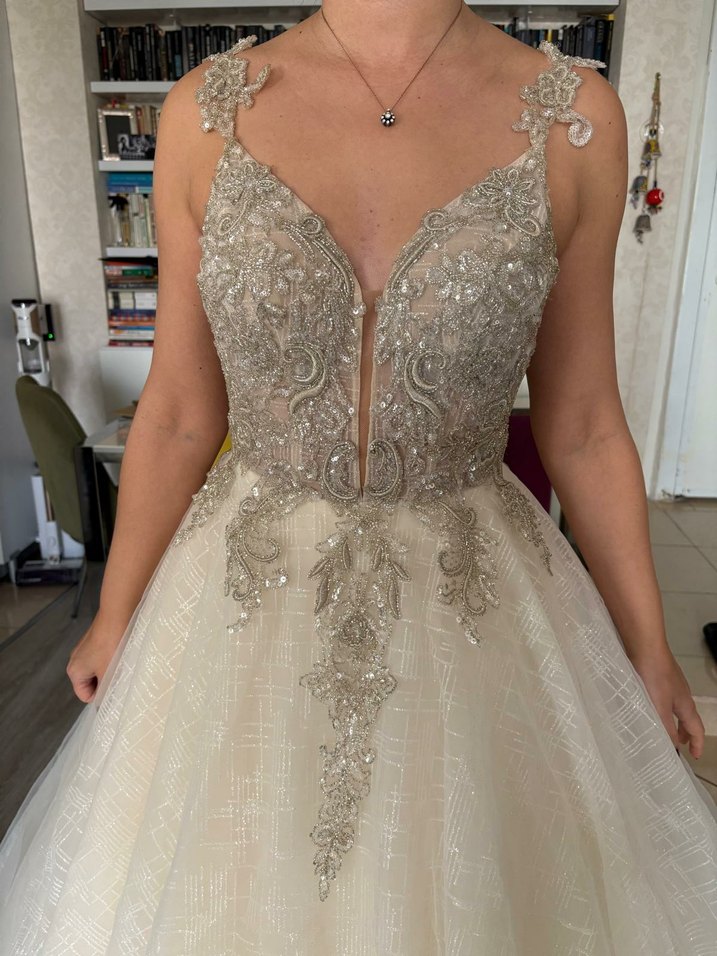 V yaka bohem uzun gelinlik - Görsel 2