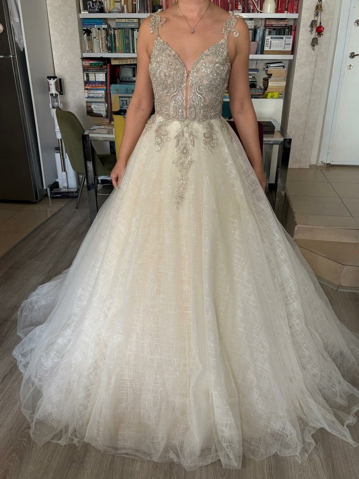 V yaka bohem uzun gelinlik - Görsel 5