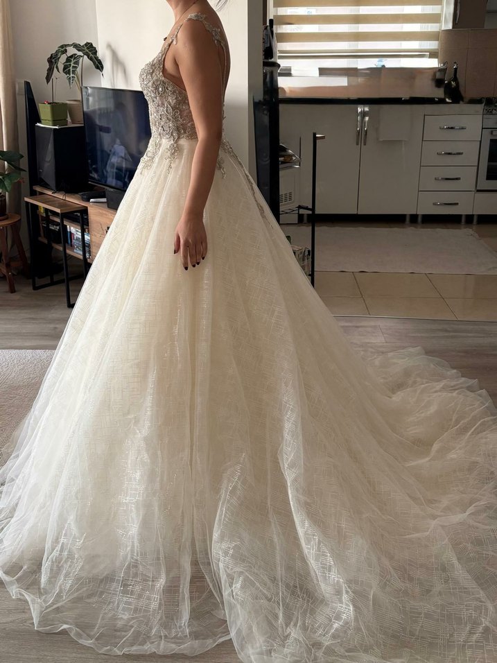 V yaka bohem uzun gelinlik - Görsel 3