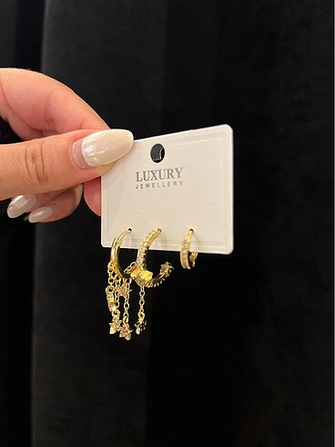 Beden 3'Lü gold Küpe