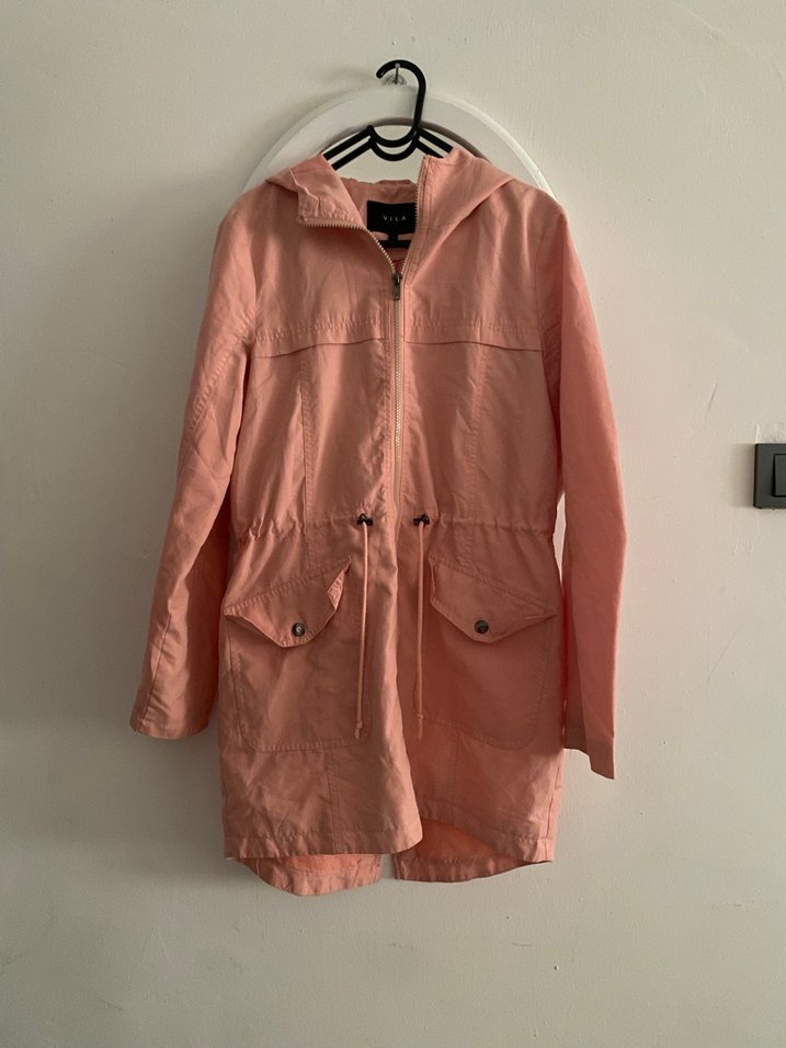 S beden Pembe Kemerli Midi Kadın Yağmurluk - Görsel 4