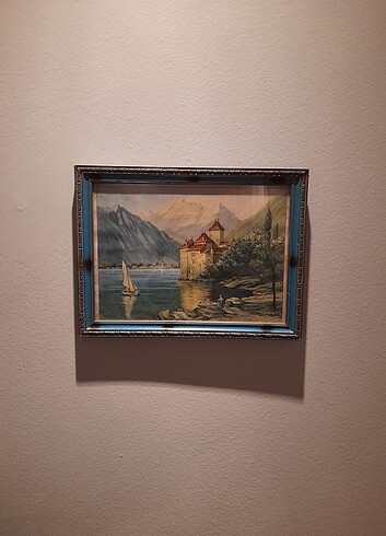 Chillon şatosu ,Antika .çerçeveli cam tablo 