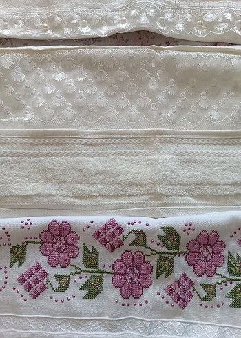 İşlemeli Beyaz Havlu Seti - Görsel 6