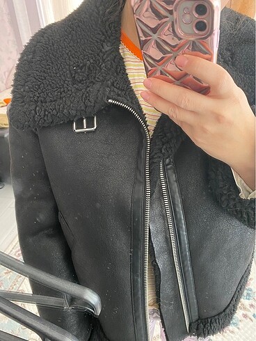 m Beden zara siyah biker mont astarlı