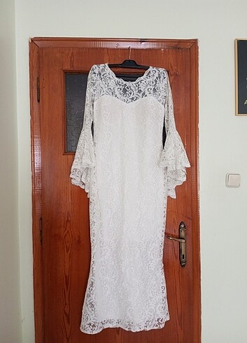 xl Beden Beyaz dantelli elbise 