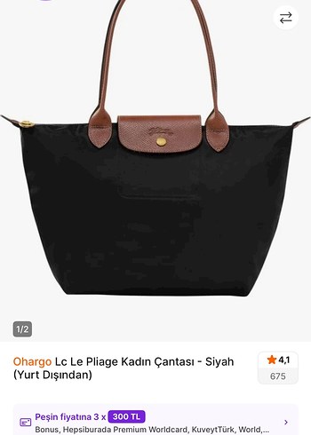 Longchamp Longchamp L beden siyah kanvas çanta