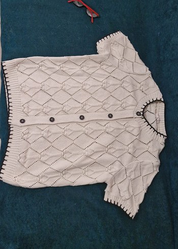 Kadın Beyaz Kısa Kollu Örgü Hırka - Görsel 2