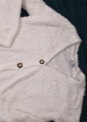 Düğmeli beyaz Hırka - Görsel 3