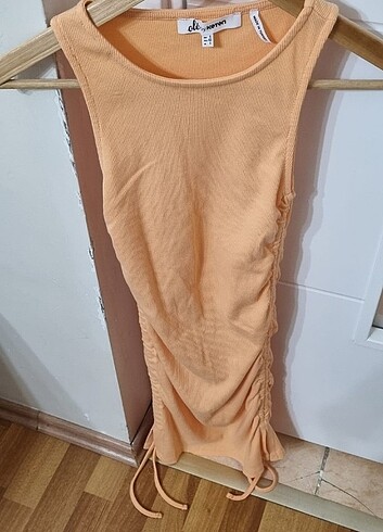 Yazlık likralı turuncu elbise - Görsel 5