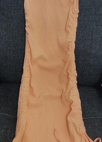 Yazlık likralı turuncu elbise - Görsel 2