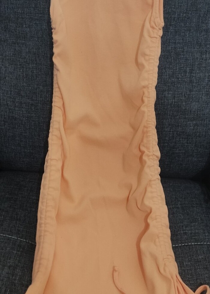 Yazlık likralı turuncu elbise - Görsel 2