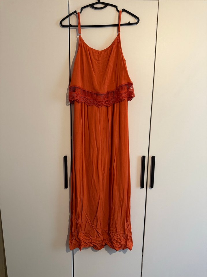 Turuncu Uzun Askılı Bohem Elbise - Görsel 3