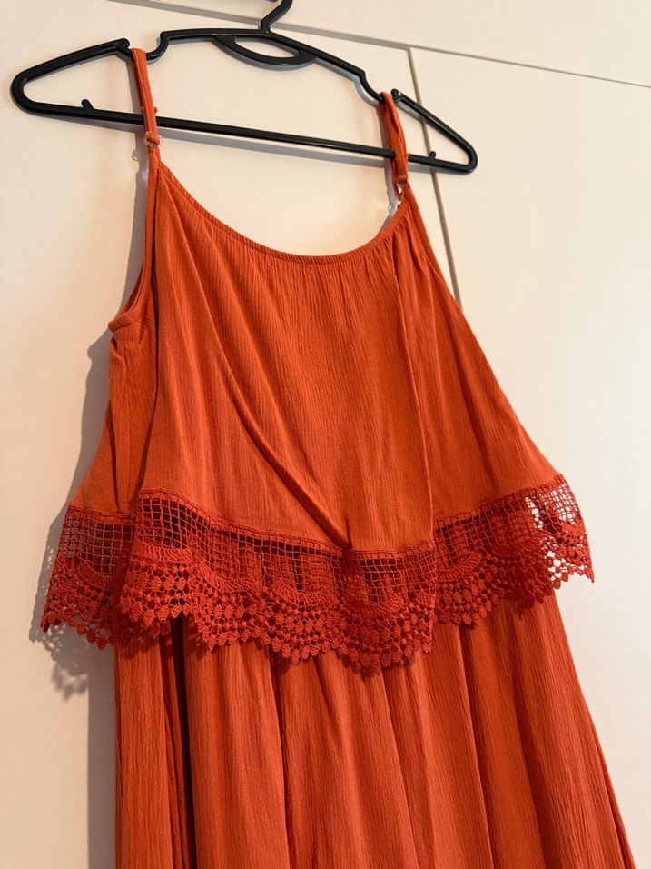 Turuncu Uzun Askılı Bohem Elbise - Görsel 2