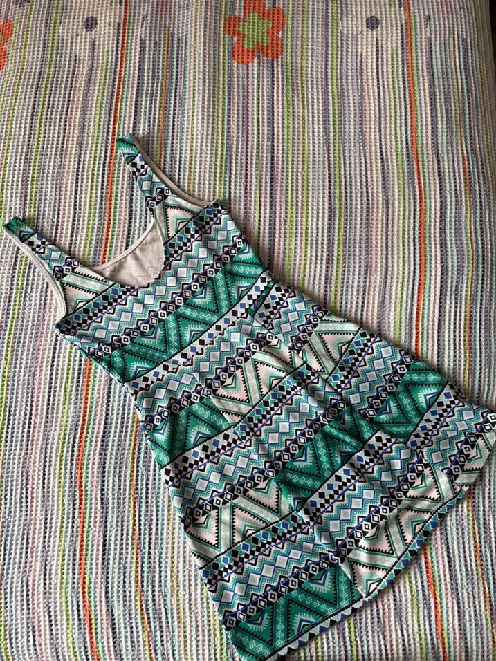 Renkli etnik desen kısa elbise - Görsel 3