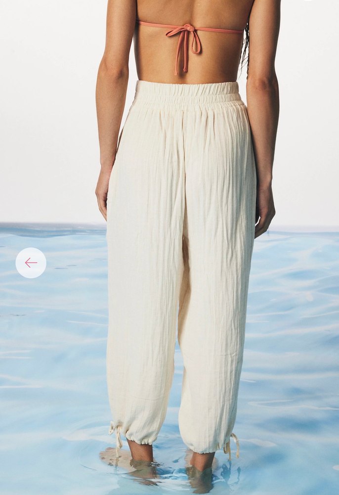 Bohem Tarzı Beyaz Pamuklu Plaj Pantolonu - Görsel 3