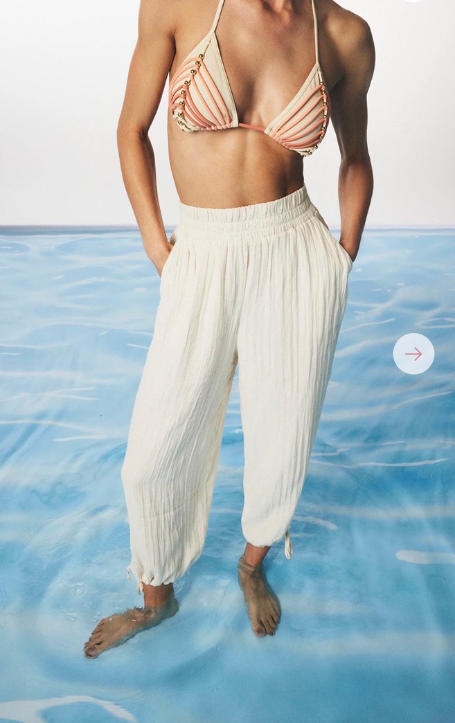 Bohem Tarzı Beyaz Pamuklu Plaj Pantolonu - Görsel 2