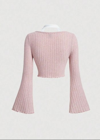 Pembe V Yaka Triko Bluz - Görsel 2