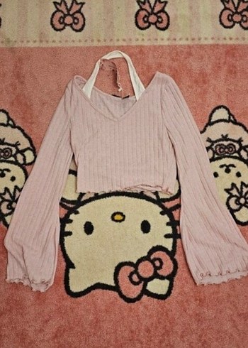 Pembe V Yaka Triko Bluz - Görsel 3