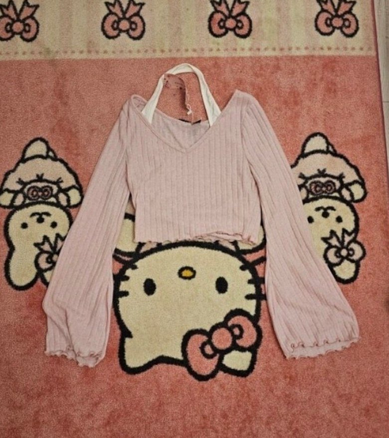 Pembe V Yaka Triko Bluz - Görsel 3