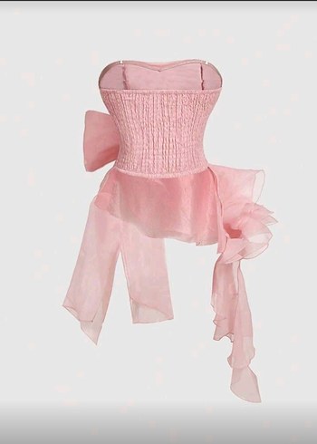 Pembe Fiyonklu Mini Straplez Bluz - Görsel 2