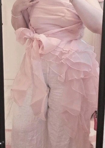 Pembe Fiyonklu Mini Straplez Bluz - Görsel 3