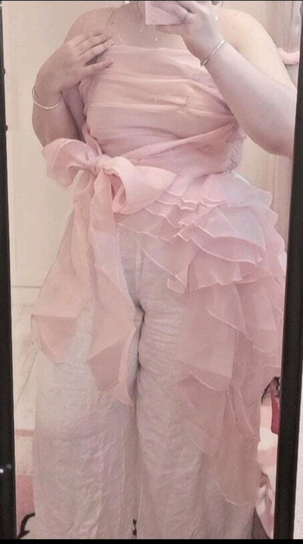 Pembe Fiyonklu Mini Straplez Bluz - Görsel 3