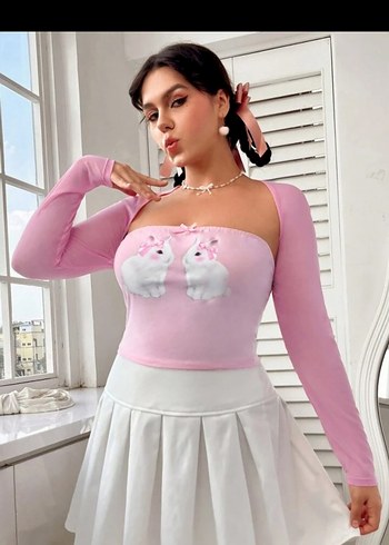 Cutecore Tavşan Desen Tül Bluz - Görsel 3