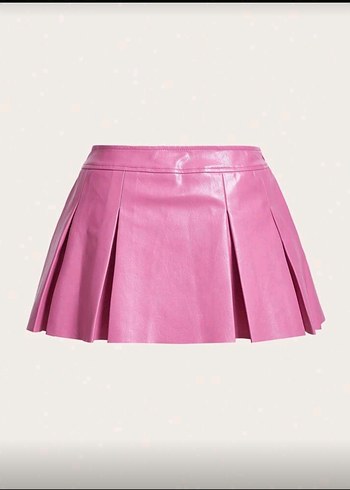 Pembe Suni Deri Pileli Mini Etek - Görsel 2