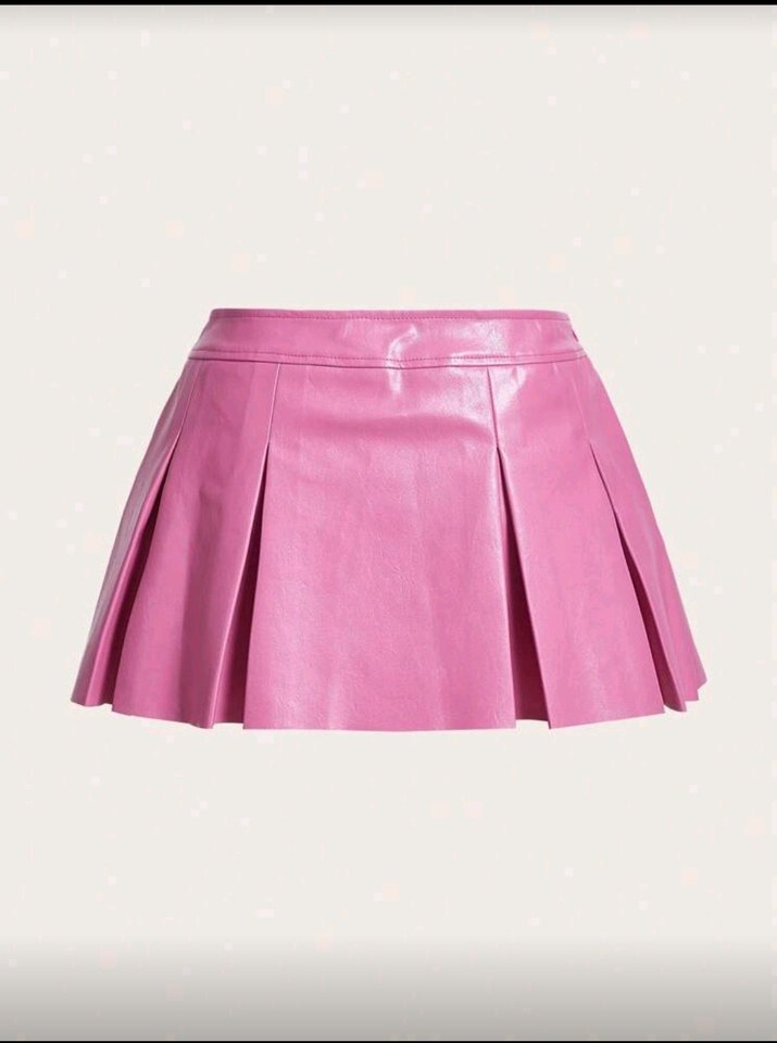 Pembe Suni Deri Pileli Mini Etek - Görsel 2