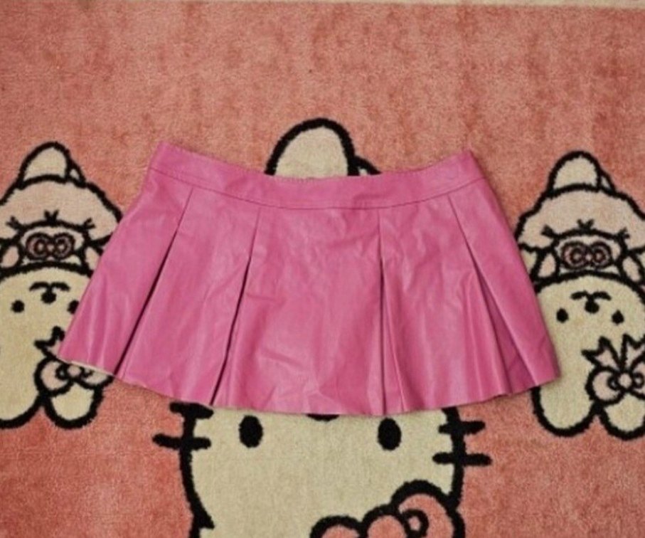 Pembe Suni Deri Pileli Mini Etek - Görsel 3