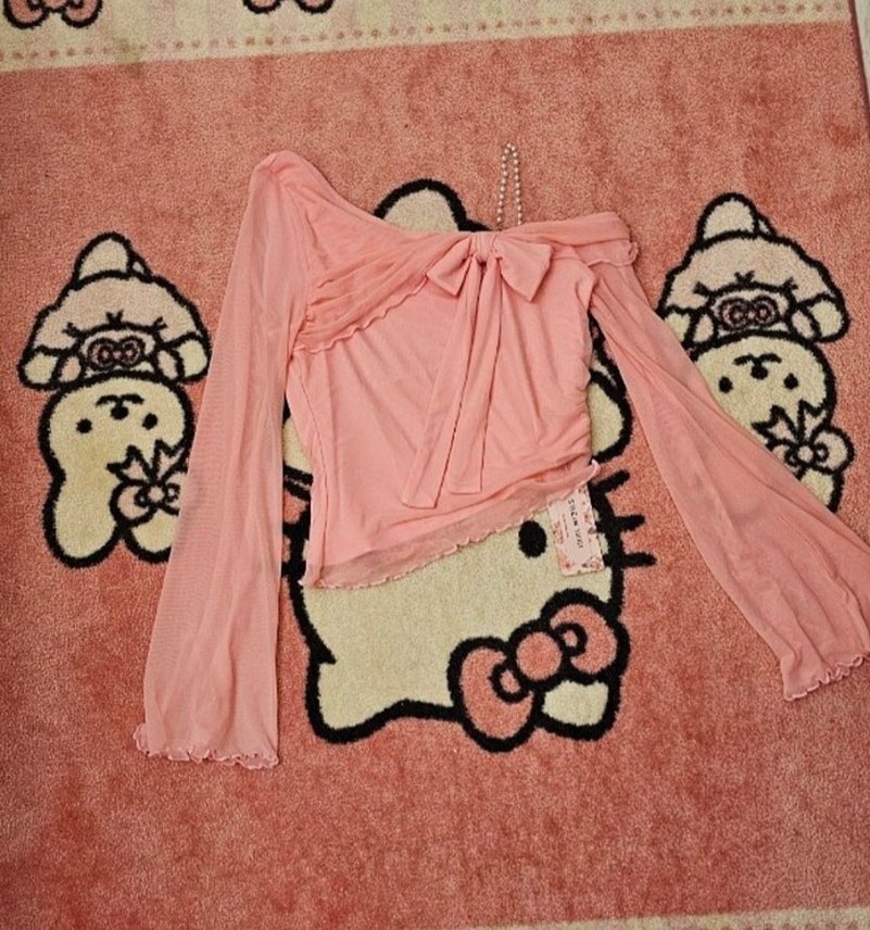 Pembe Fiyonk Detaylı Uzun Kollu Tül Bluz - Görsel 3