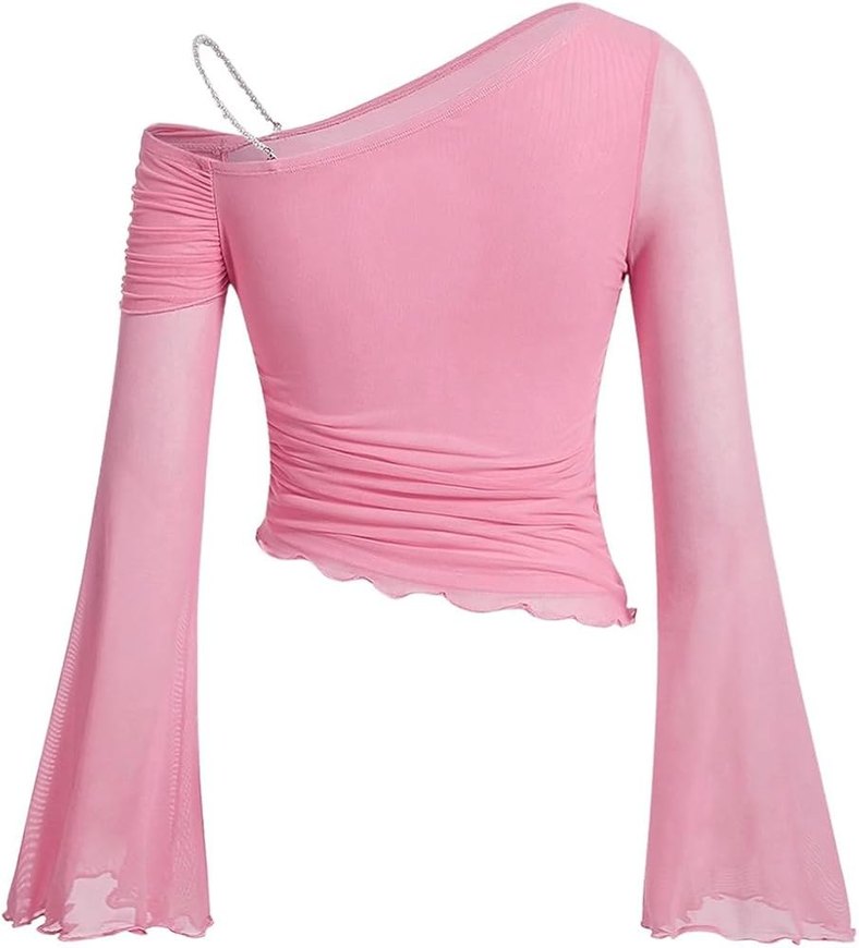 Pembe Fiyonk Detaylı Uzun Kollu Tül Bluz - Görsel 2