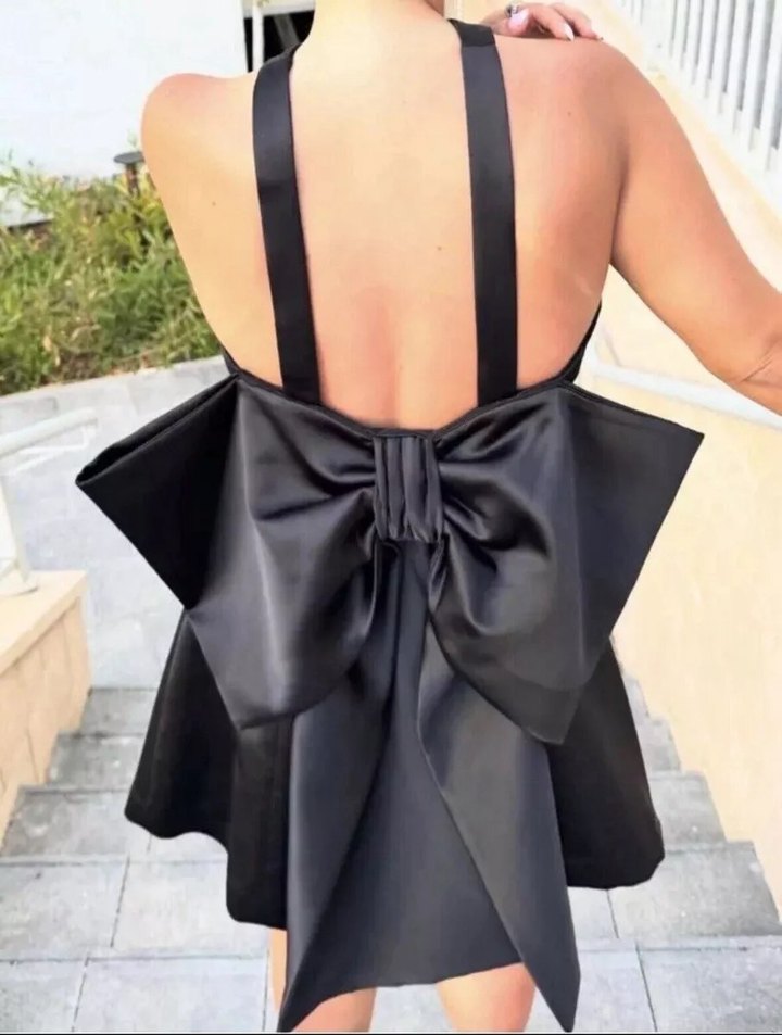 Fiyonk Detay Saten Mini Elbise - Görsel 3