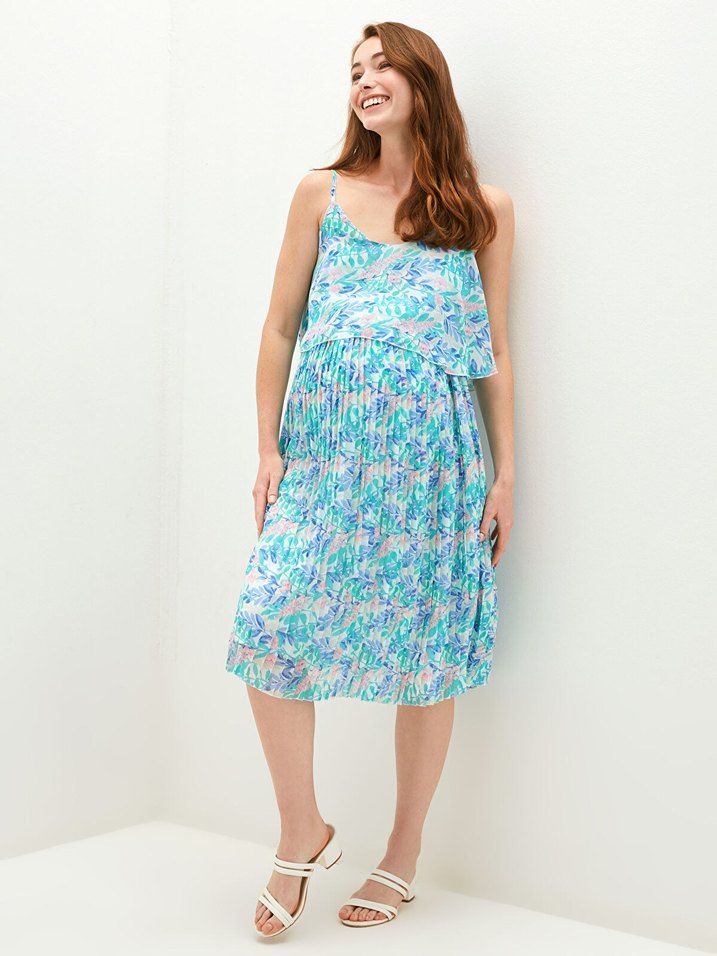 Mavi Pilili Bağlamalı Midi Elbise - Görsel 3