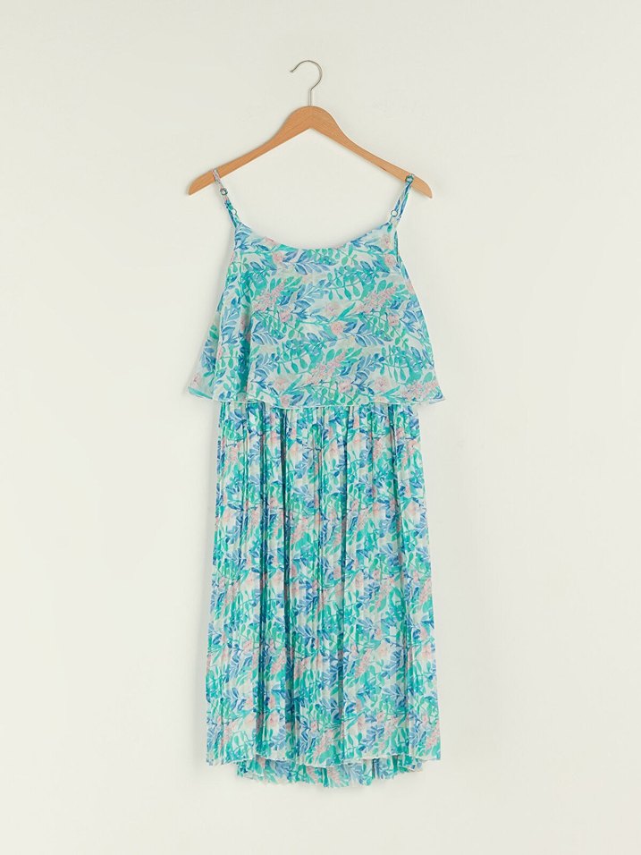 Mavi Pilili Bağlamalı Midi Elbise - Görsel 2