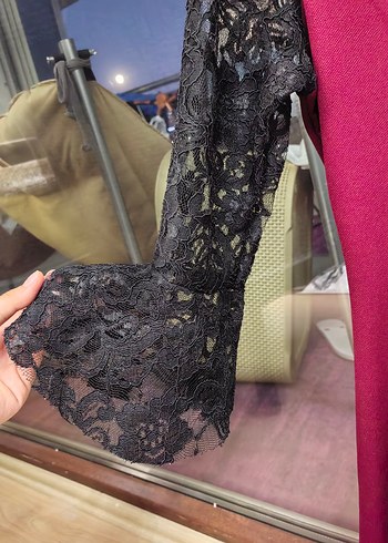 xl Beden Bordo Dantel Detaylı Nakışlı Midi Elbise