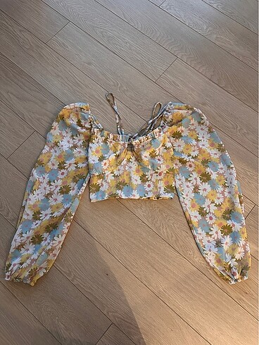 36 Beden çeşitli Renk Çiçekli Crop Bluz