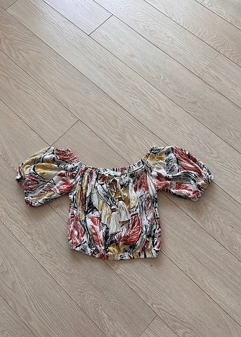 Koton Koton Yaprak Desenli Crop Bluz