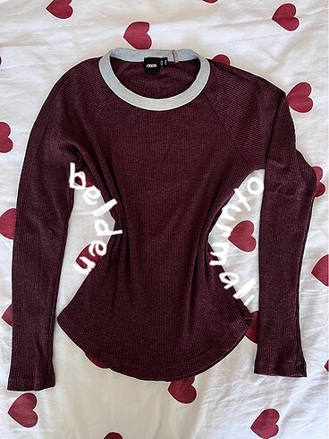 Y2k bordo belden oturmalı bluz