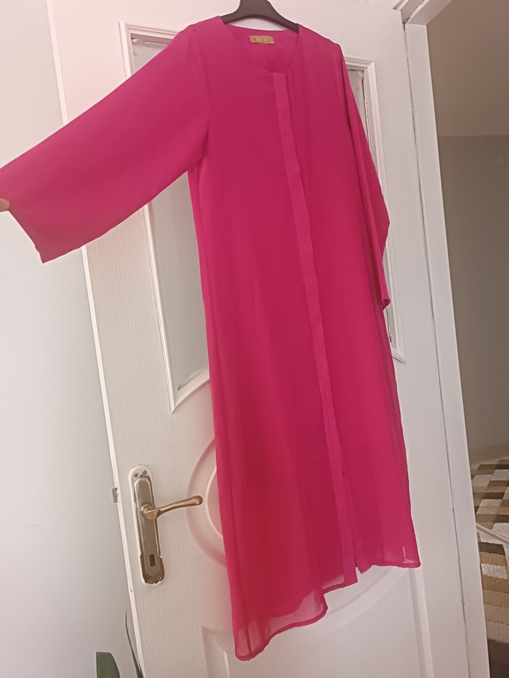 Pembe Parlak Uzun Kadın Elbise - Görsel 4