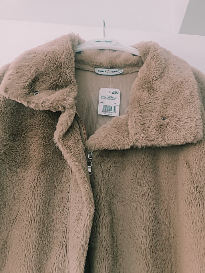 Bej Kadın Midi Peluş Ceket - Görsel 3