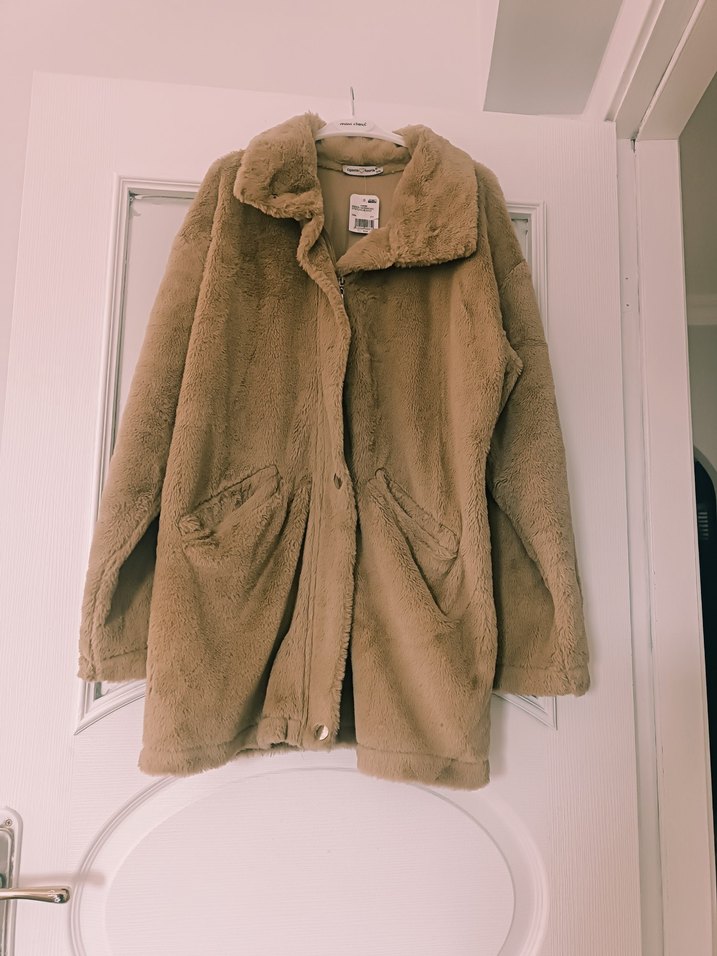 Bej Kadın Midi Peluş Ceket - Görsel 2