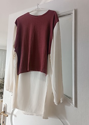 Bordo Uzun Kollu salaj tunik - Görsel 4