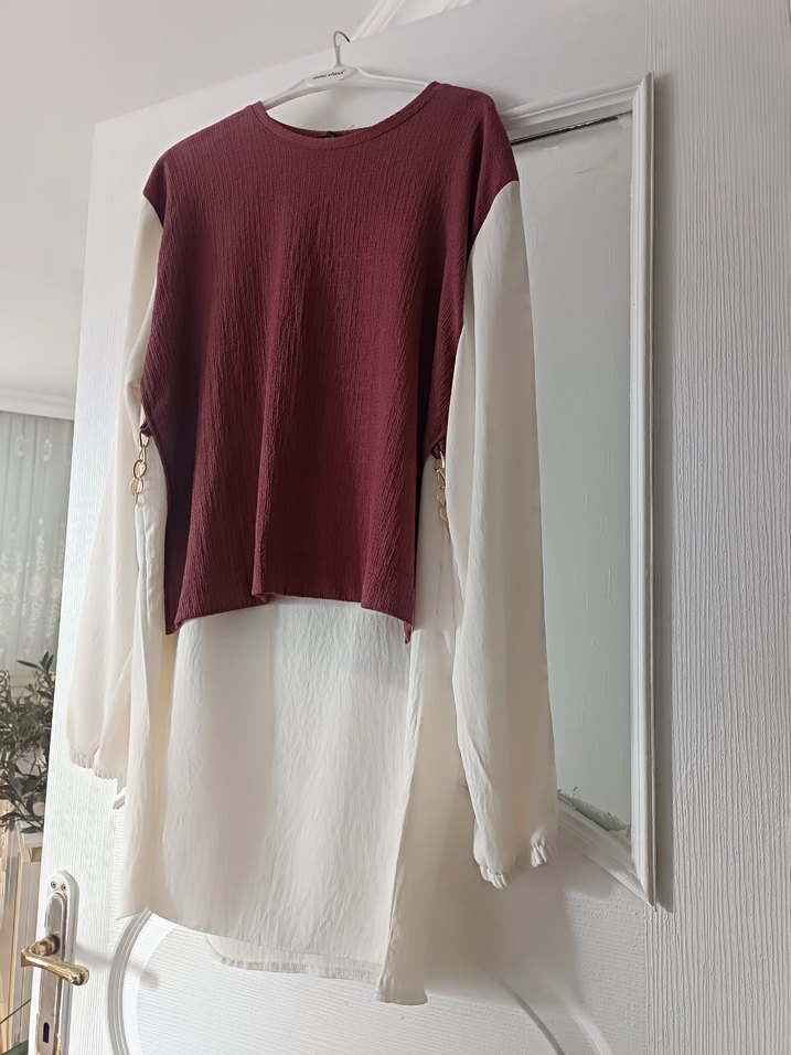 Bordo Uzun Kollu salaj tunik - Görsel 4