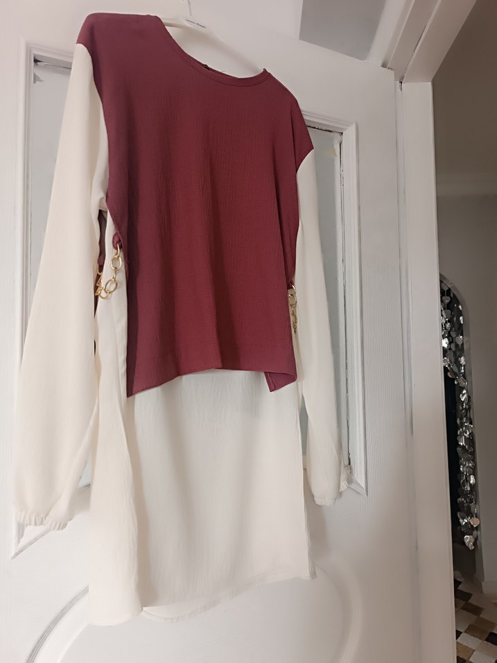 Bordo Uzun Kollu salaj tunik - Görsel 3