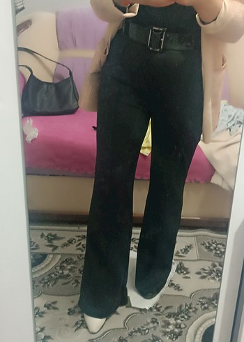 Parlak Siyah Pilili Midi Kumaş Pantolon - Görsel 6