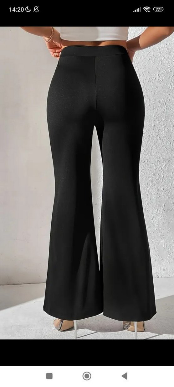 Parlak Siyah Pilili Midi Kumaş Pantolon - Görsel 3