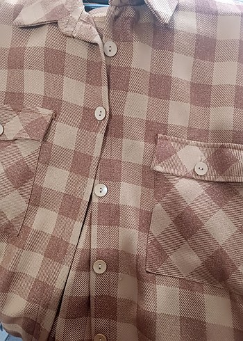 Düğmeli Kahverengi Uzun Kollu Kadın ve erkek Gömlek - Görsel 5