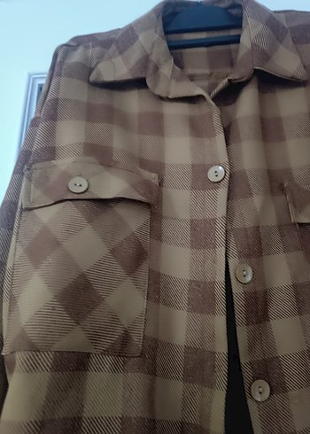 Düğmeli Kahverengi Uzun Kollu Kadın ve erkek Gömlek - Görsel 4